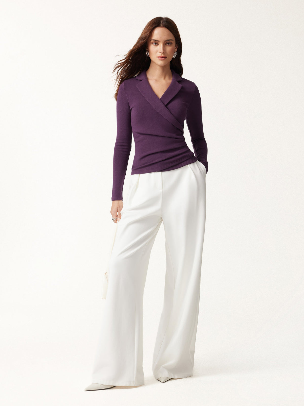 OGLmove Women's Collared Surplice Long Sleeve Top