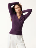 OGLmove Women's Collared Surplice Long Sleeve Top