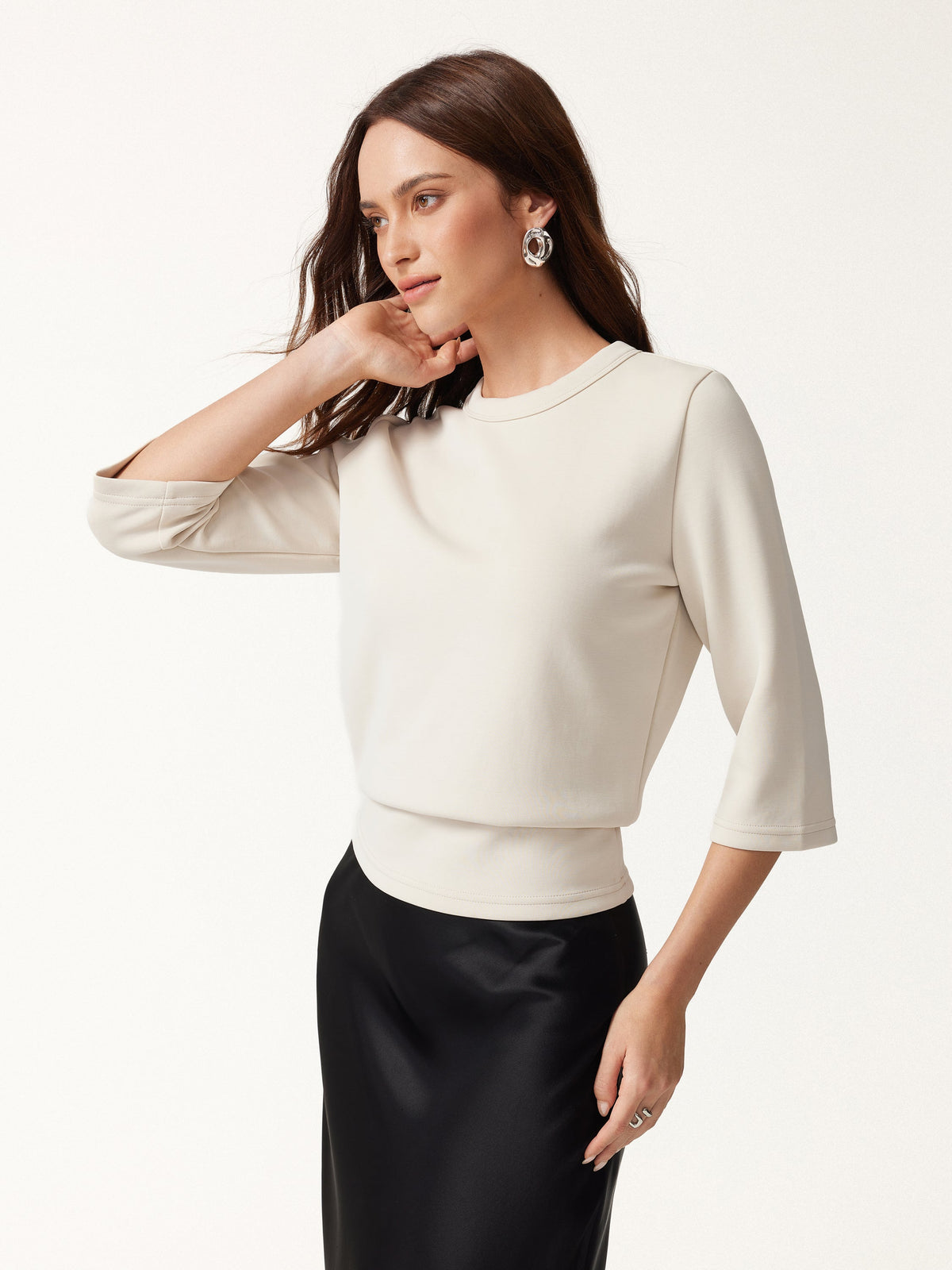 OGLmove Women's Sandwashed Spacer Crewneck 3/4 Sleeve Top