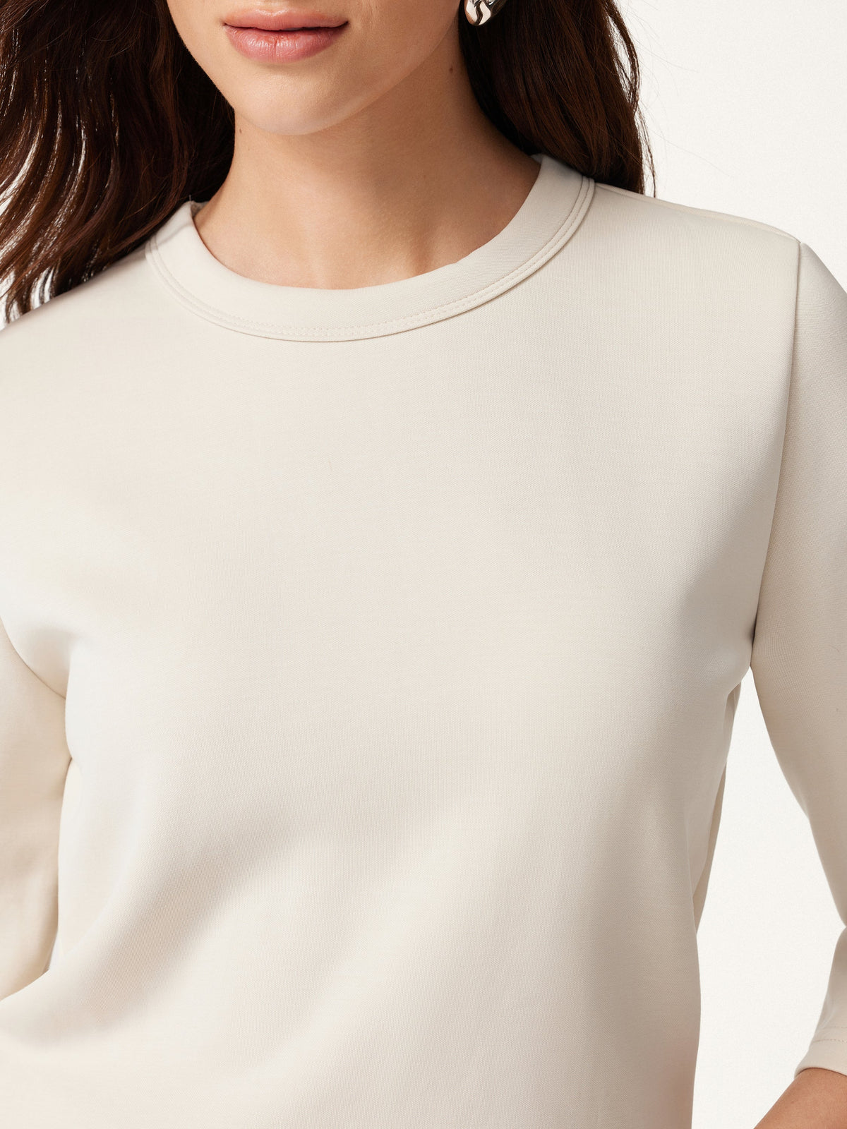 OGLmove Women's Sandwashed Spacer Crewneck 3/4 Sleeve Top