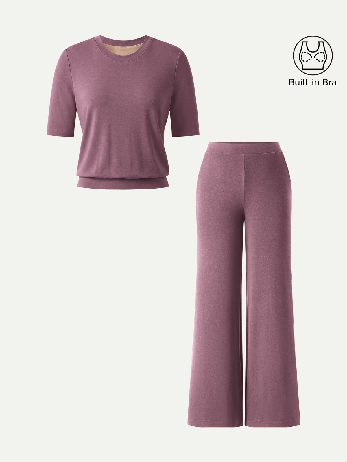 OGLmove Women's Petite Wide Leg Pant with Pockets & Crewneck Bra Top Set
