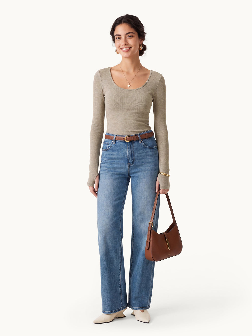 OGLmove Women's Round Neck Long Sleeve Lyocell-Wool Top