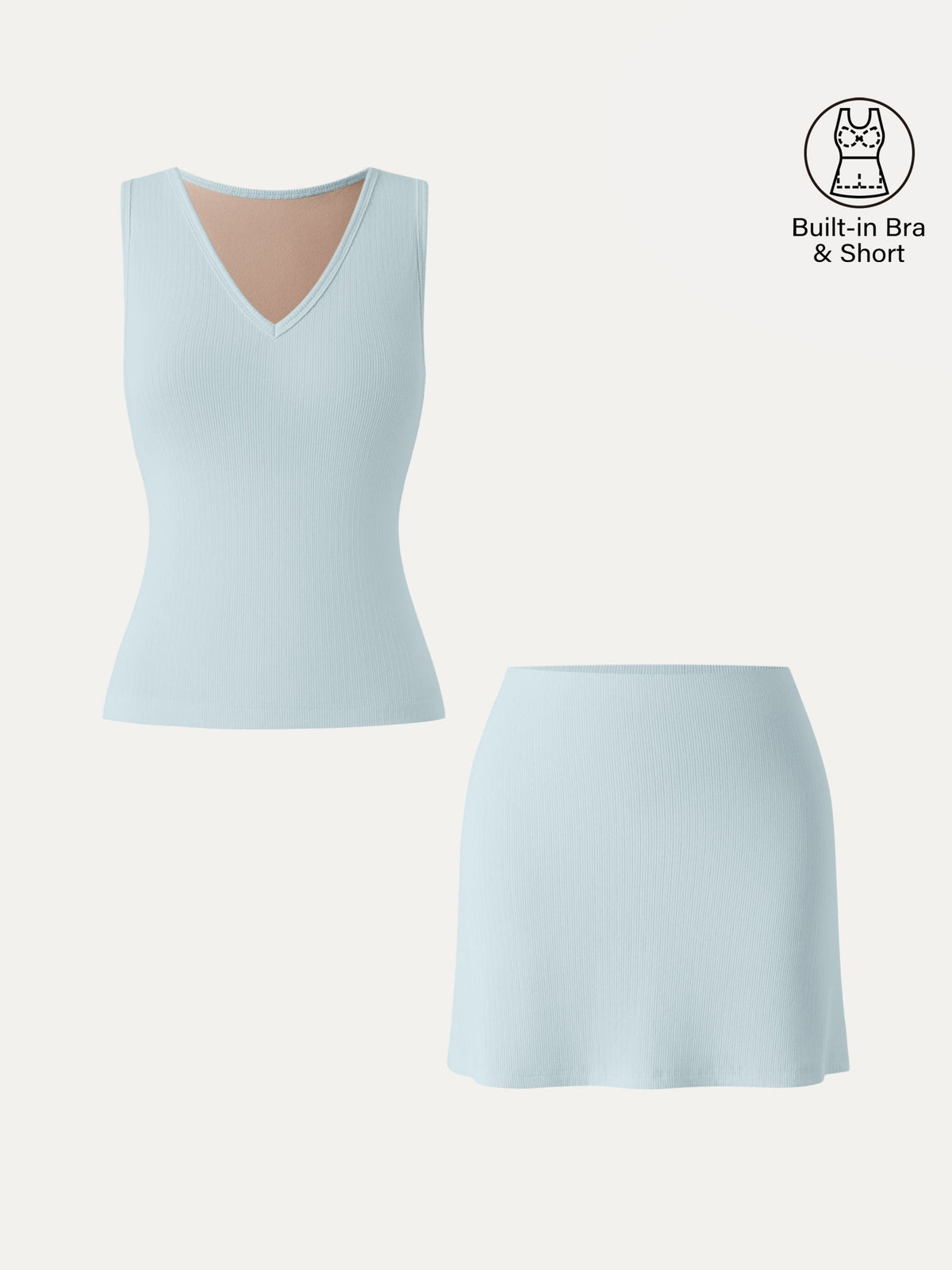 OGLmove Women's V-Neck Sleeveless Bra Tank & A-Line Mini Skirt Set