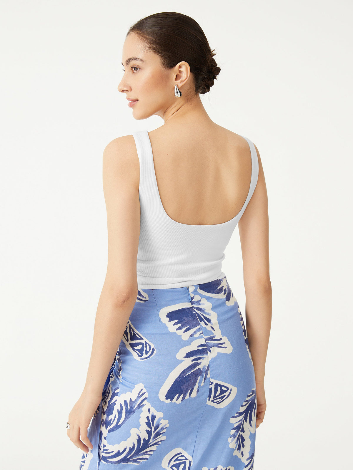 OGLmove Women's Open Back Bra Tank & Side Ruched A-line Midi Skirt Set
