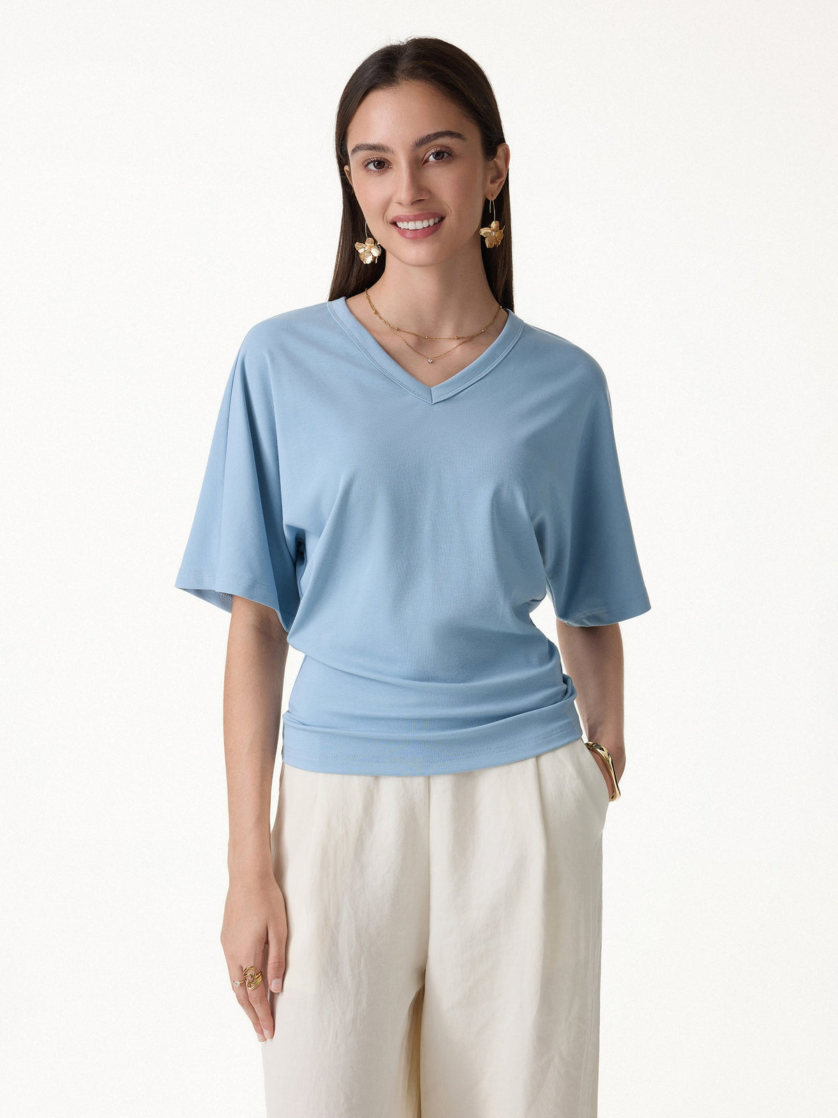 OGLmove Women's V-Neck Waist-Defining Summer Tee