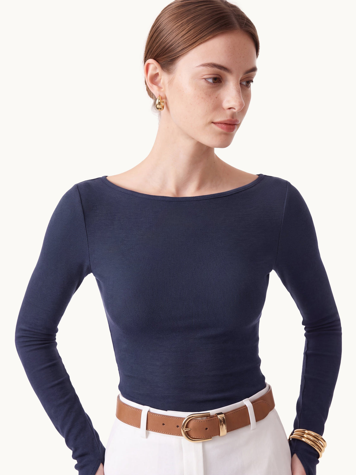 OGLmove Women's Round Neck Long Sleeve Lyocell-Wool Top