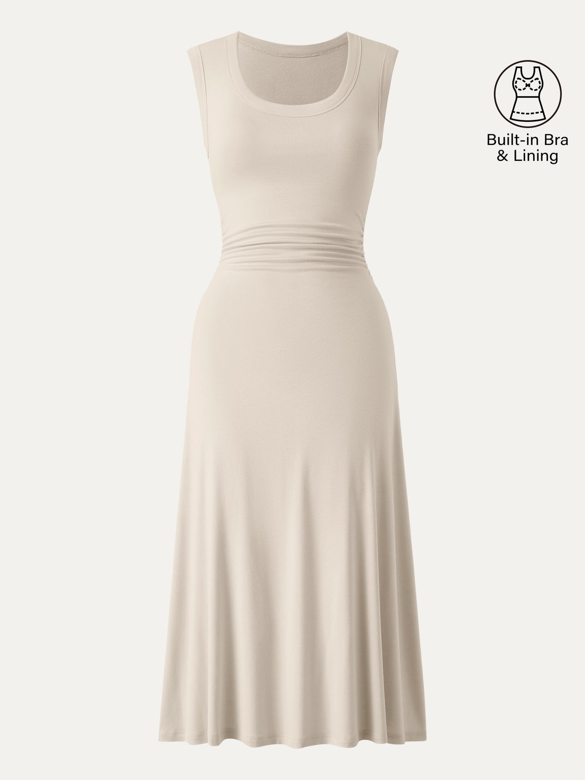 OGLmove Women's Scoop Neck Side Ruched New Airy Bra Midi Dress