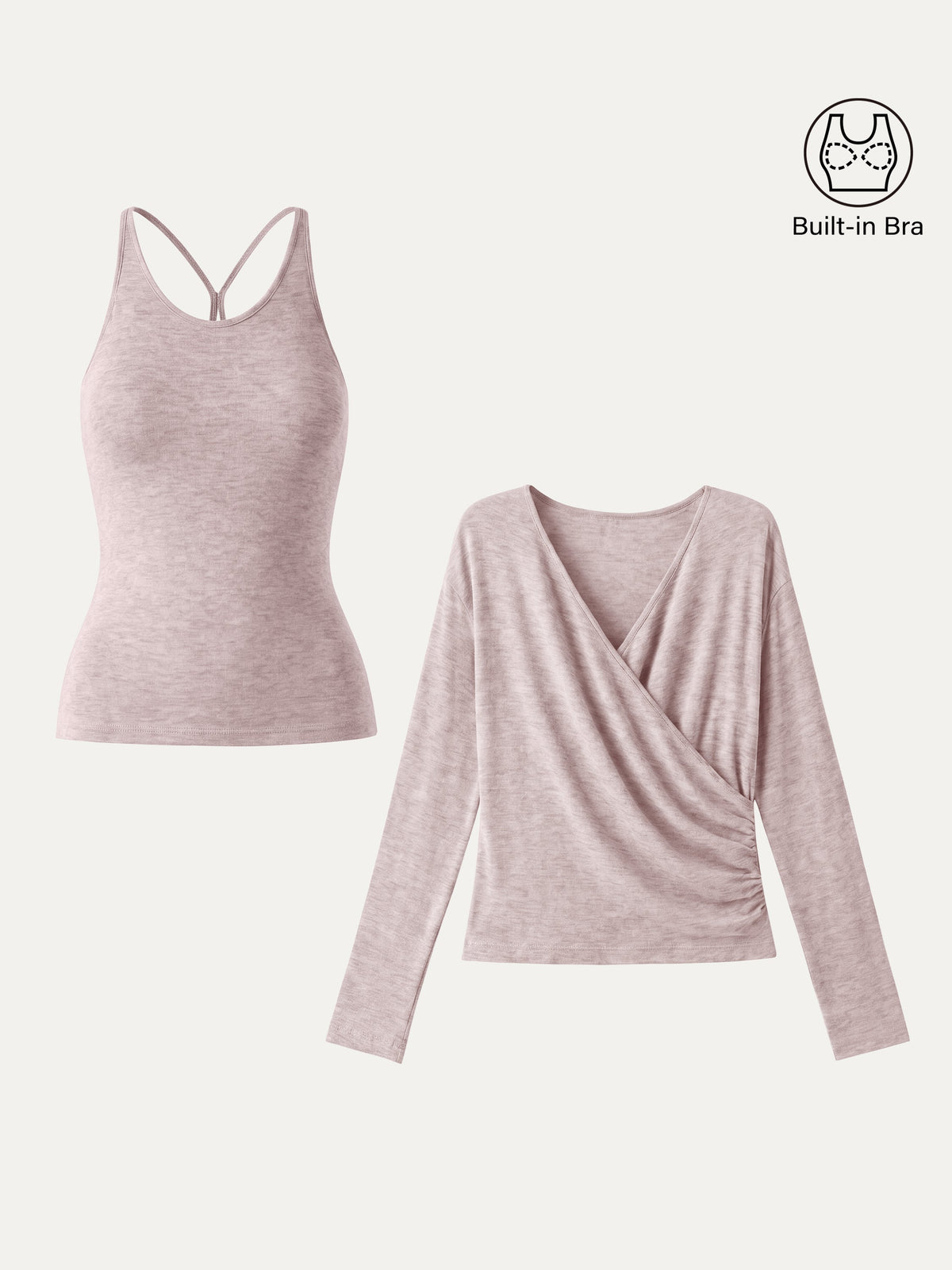 OGLmove Women's Eco-MiYaMoon Cashmere Blend Long Sleeve Surplice Ruched Cami Top