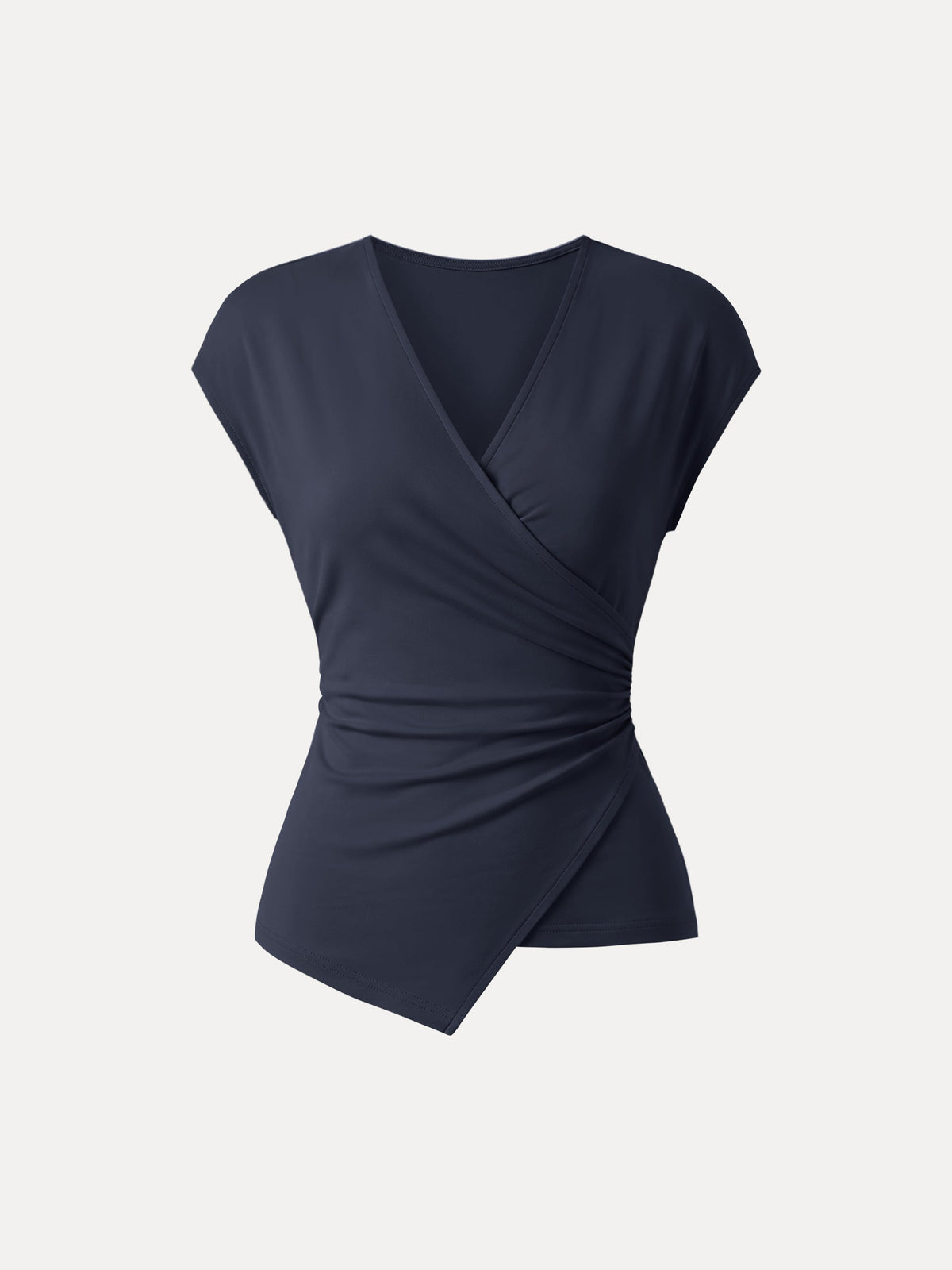 OGLmove Lyocell Wool Surplice Cap Sleeve Asymmetrical Top