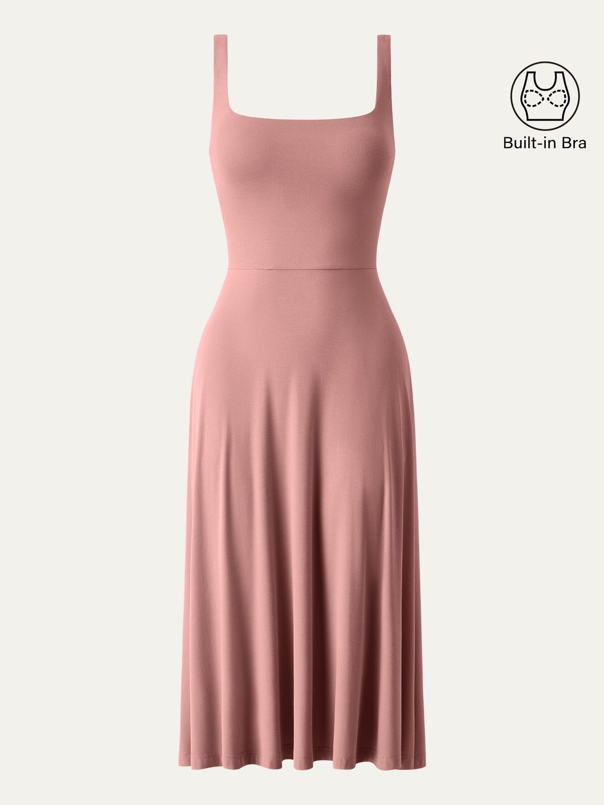 OGLmove Women's Square Neck Flowy New Airy Bra Midi Dress