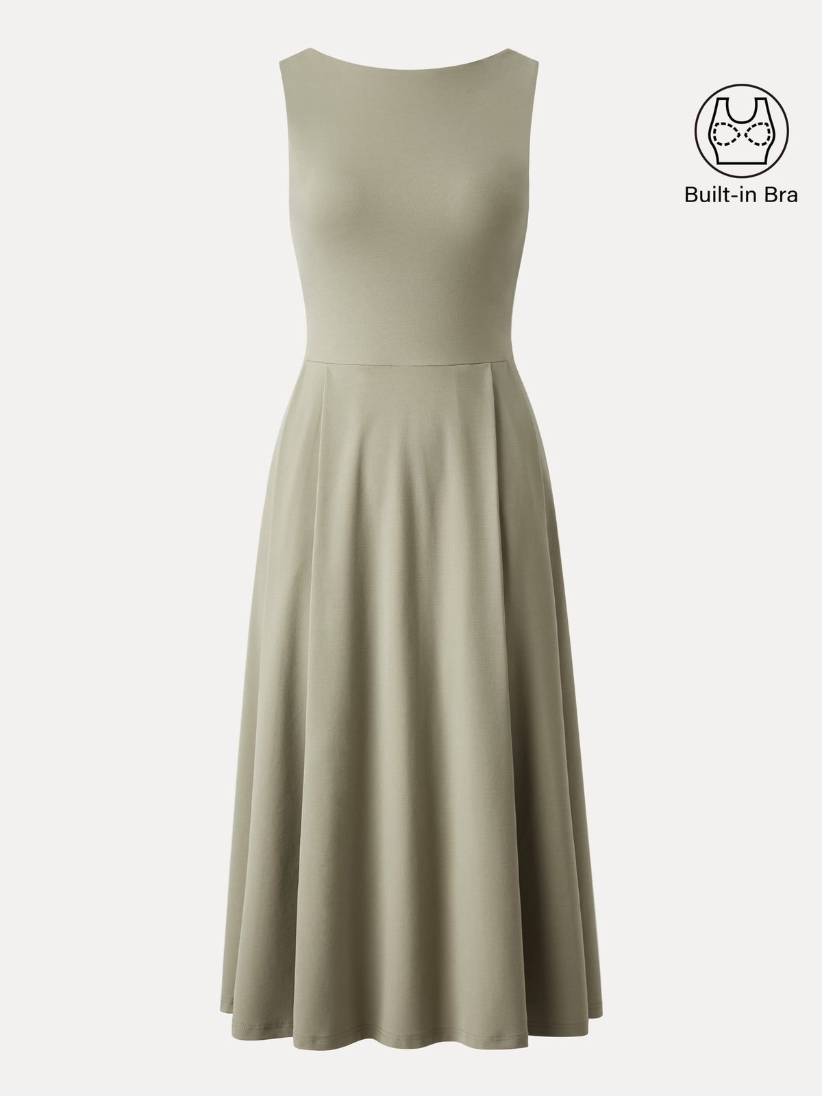 OGLmove Women's Boatneck Bamboo Ponte Bra Midi Dress with Pockets
