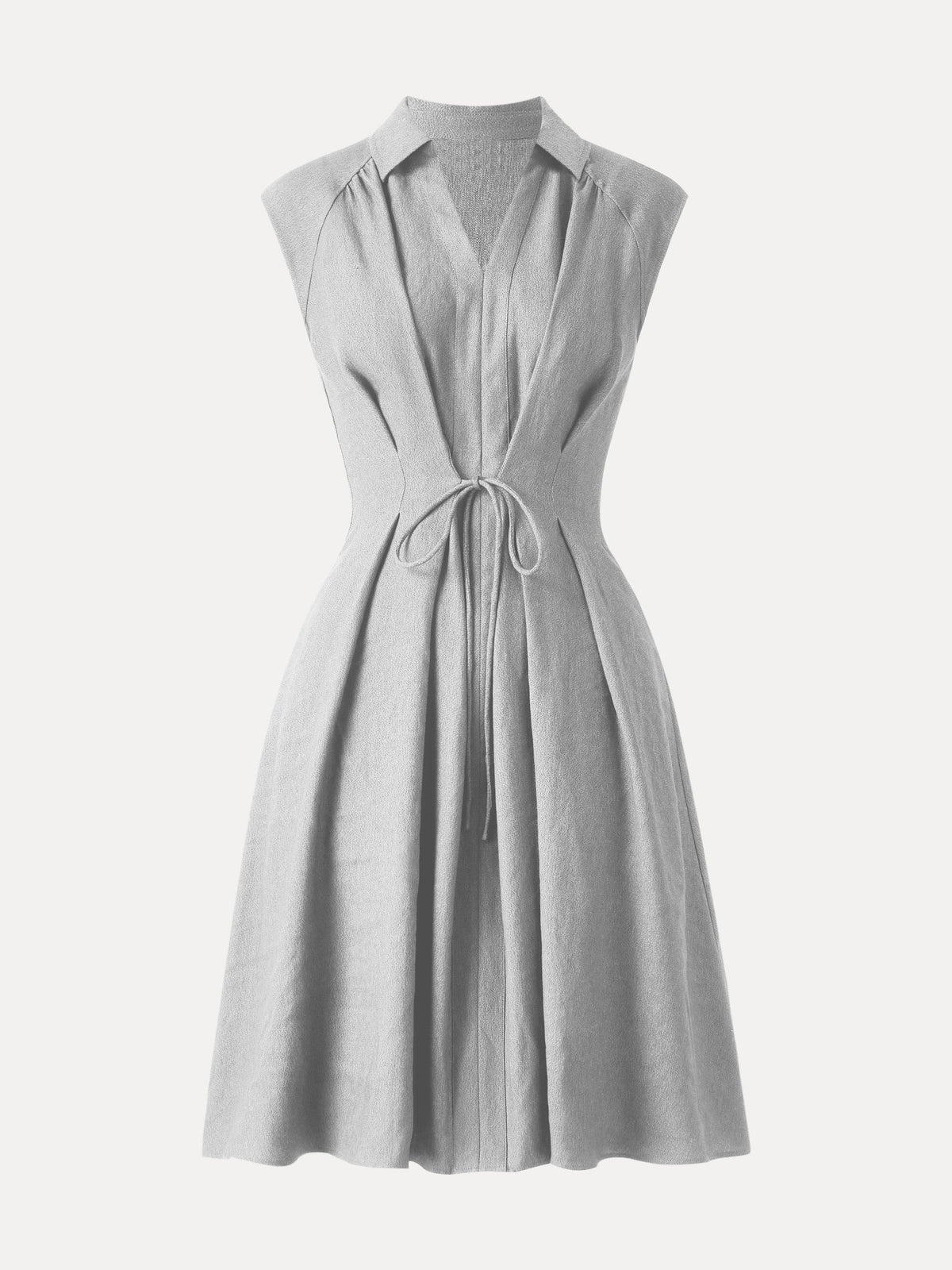 OGLmove Women's Viscose-Linen V-Neck Drawstring Midi Dress