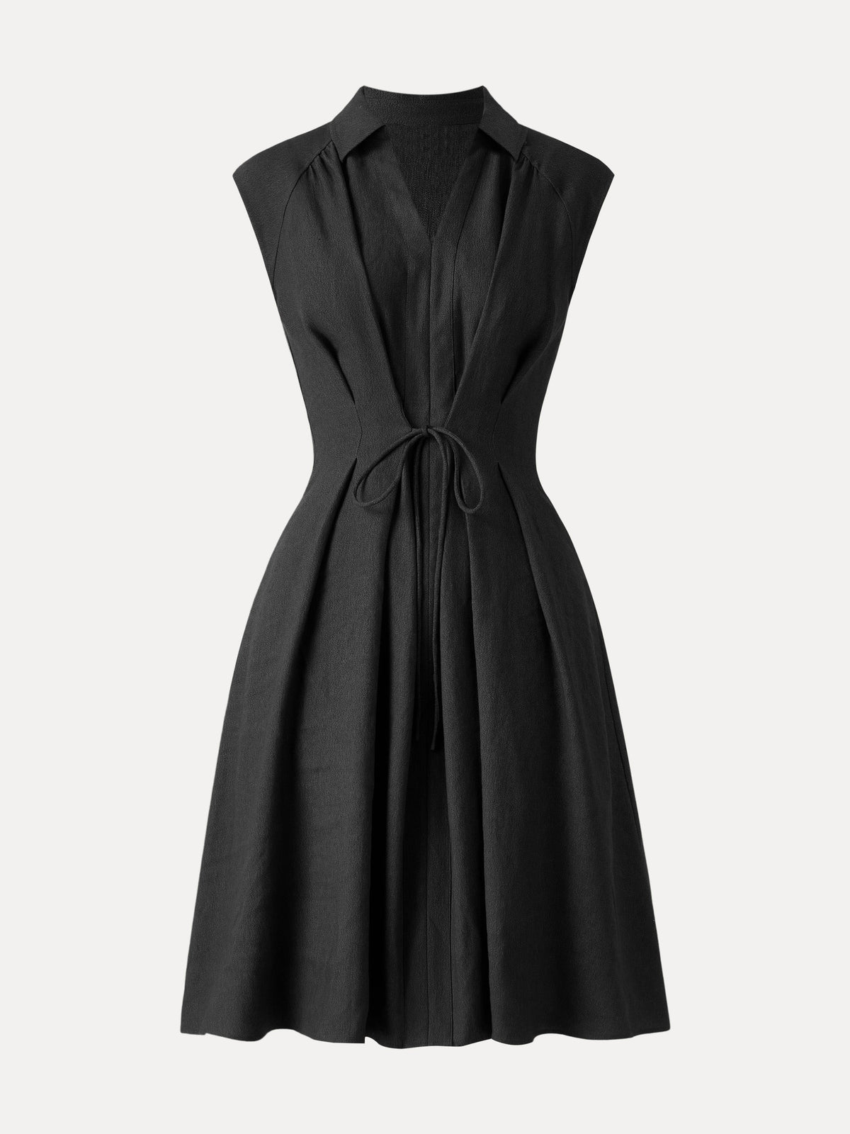 OGLmove Women's Viscose-Linen V-Neck Drawstring Midi Dress