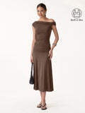 OGLmove Women's Multi-Wear Bra Top & Side Ruched A-Line Midi Skirt Set