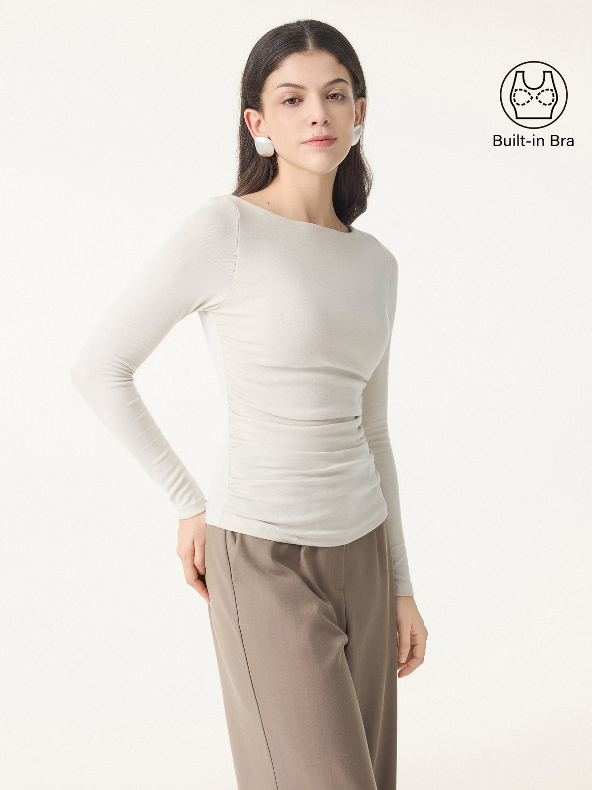 OGLmove Women's Light Warm Boatneck Ruched Bra Top