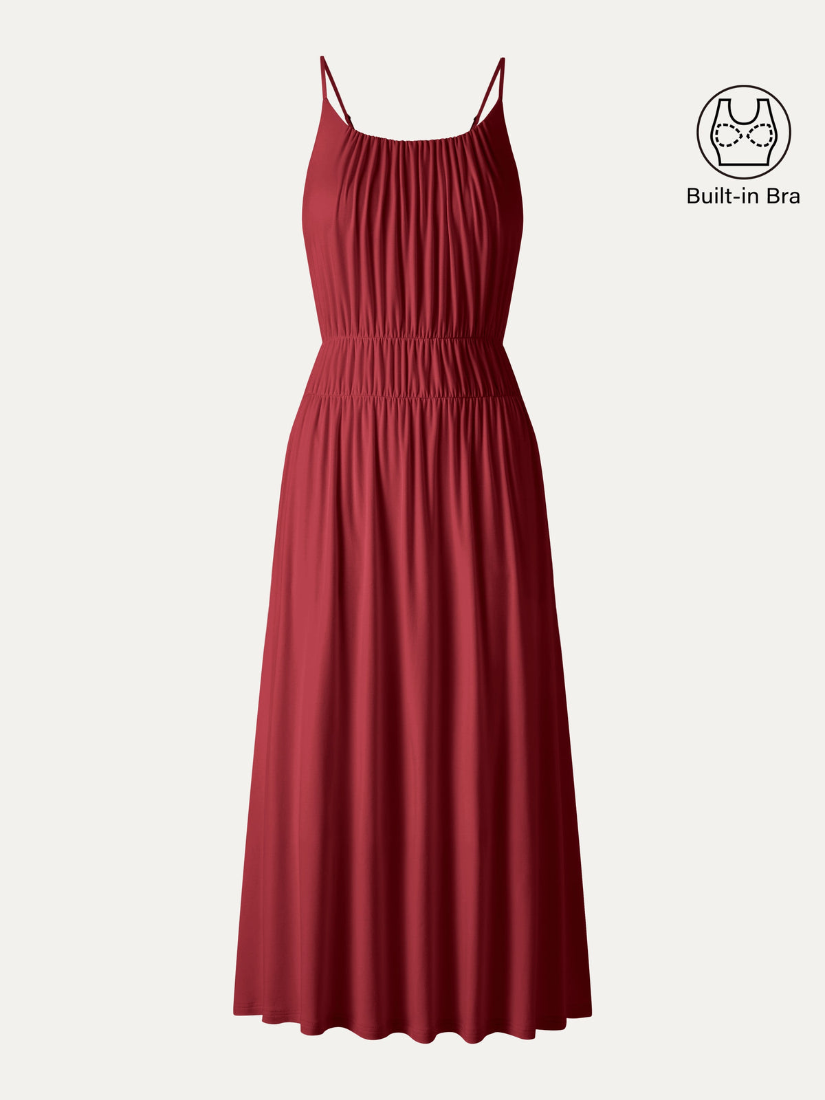 OGLmove Women's Vacay Gathered U-Neck Spaghetti Midi Bra Dress