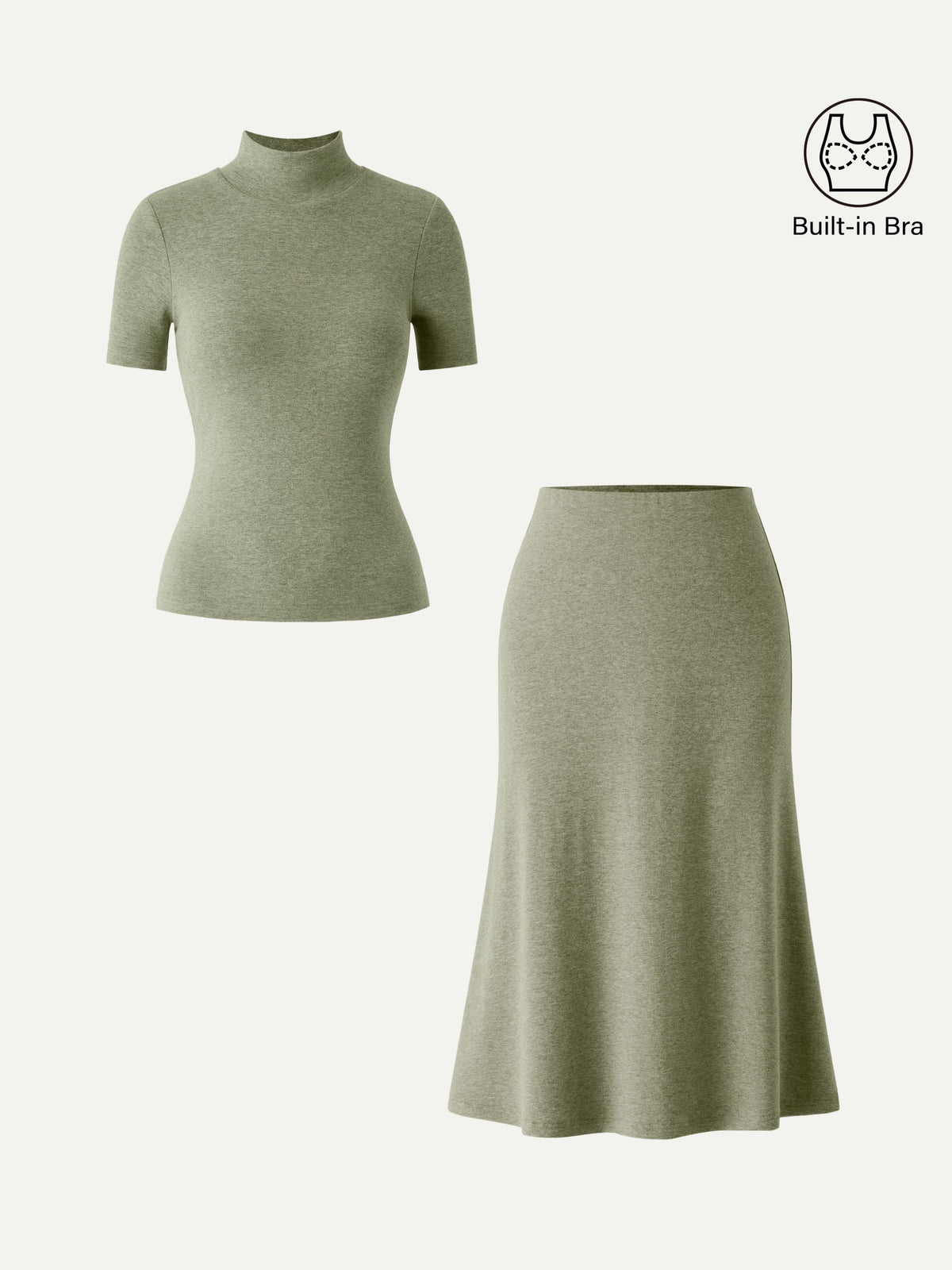 OGLmove Women's Mockneck Short Sleeve Bra Top & Pull-On Midi Skirt Set