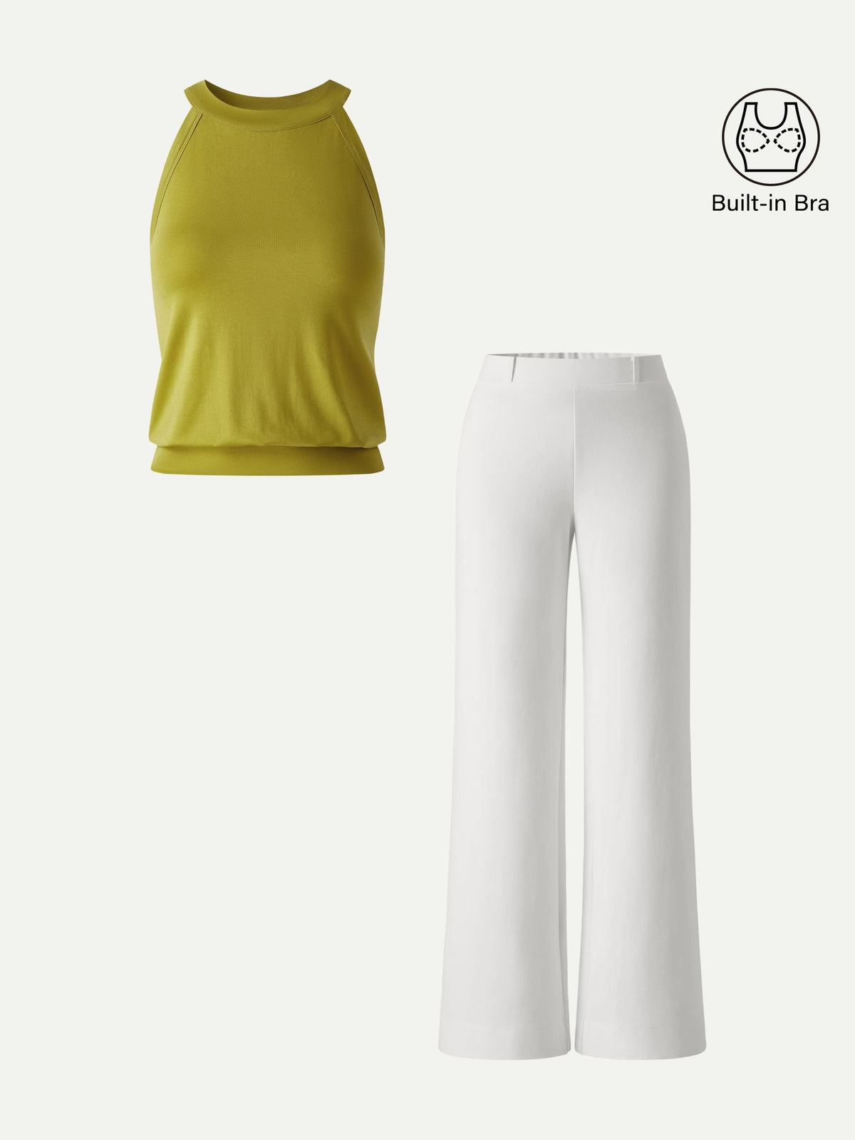 OGLmove Women's Halter Neck Bra Top & Wide Leg Pants Set with Pockets