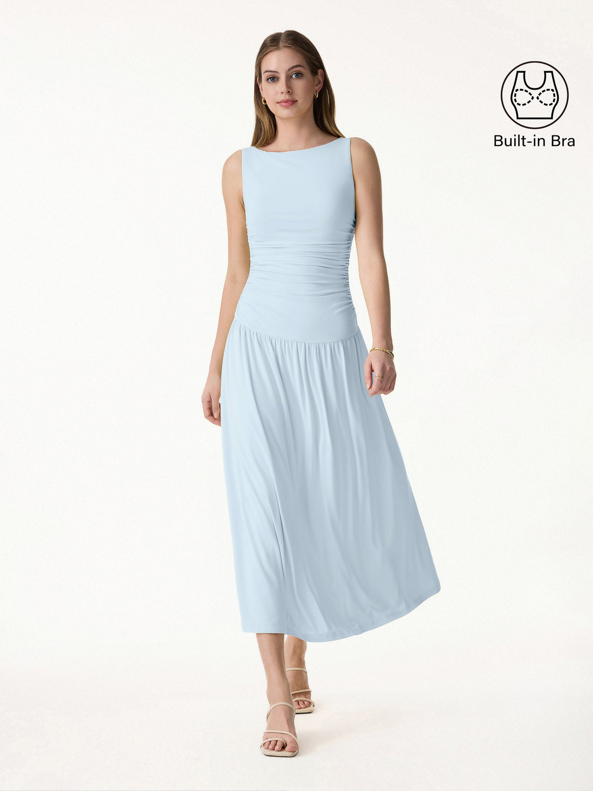 OGLmove Women's SkinKiss Cooling Boatneck Ruched Midi Bra Dress