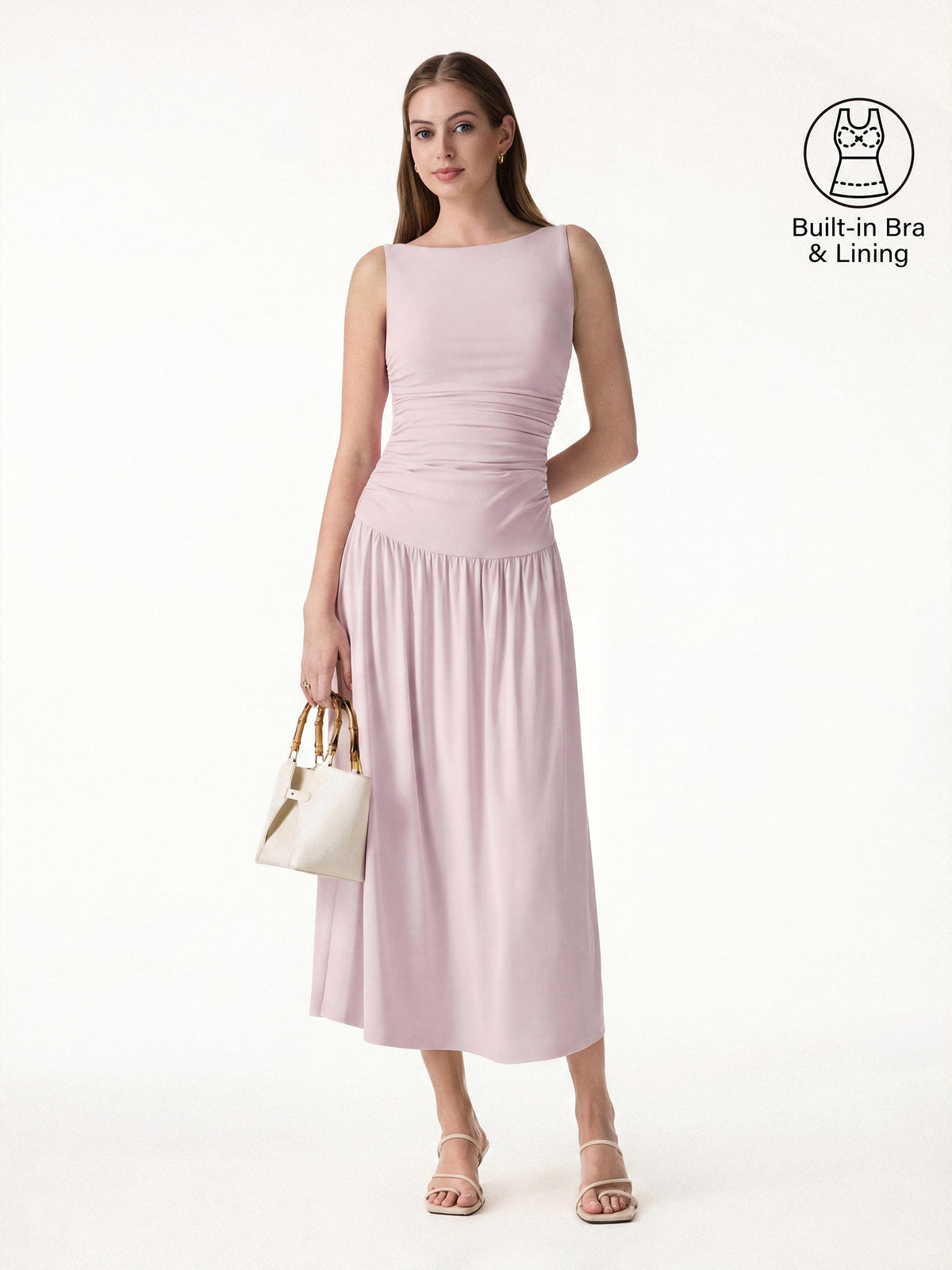 OGLmove Women's SkinKiss Cooling Boatneck Ruched Midi Bra Dress