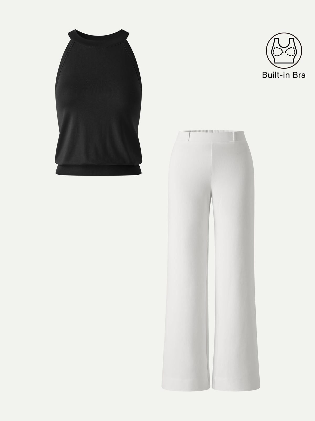 OGLmove Women's Halter Neck Bra Top & Wide Leg Pants Set with Pockets
