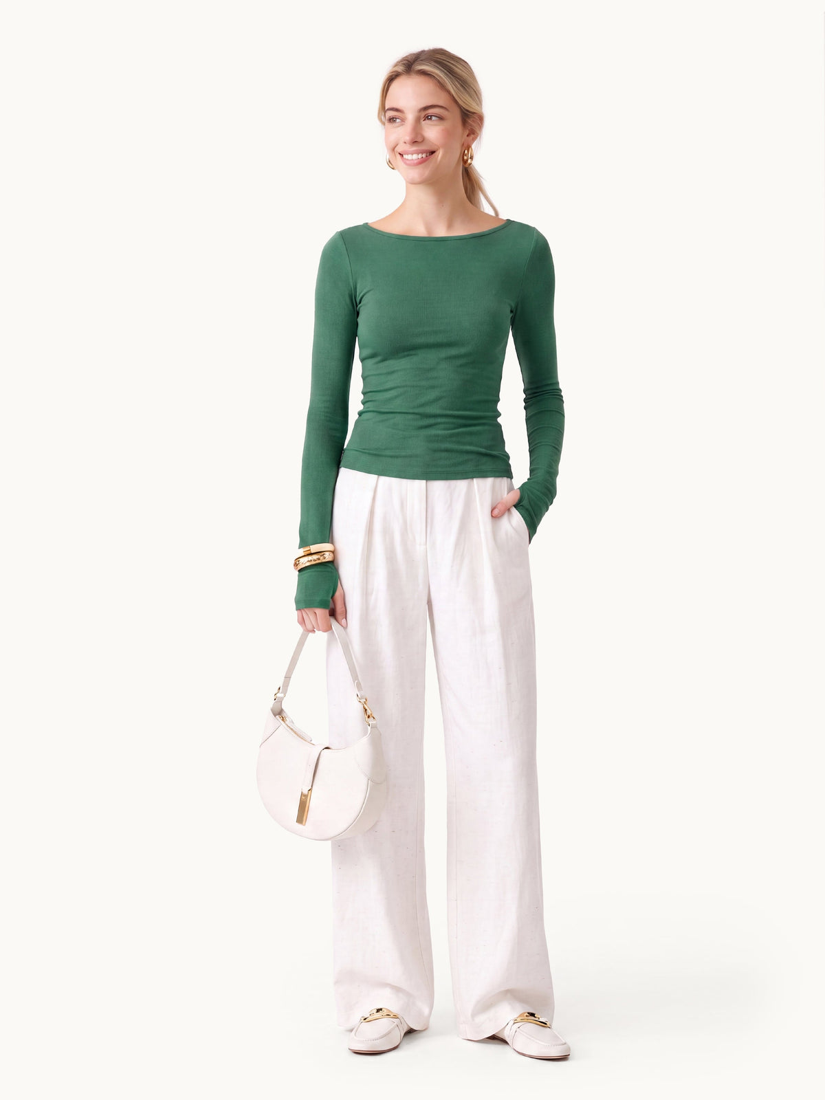 OGLmove Women's Round Neck Long Sleeve Lyocell-Wool Top