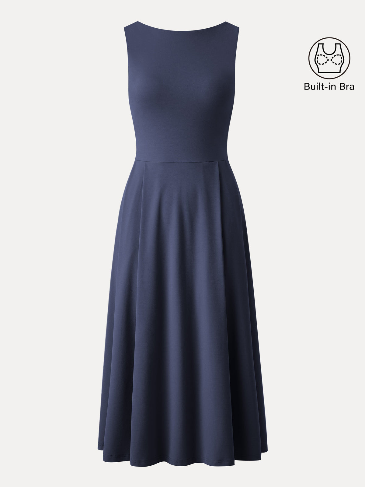 OGLmove Women's Boatneck Bamboo Ponte Bra Midi Dress with Pockets
