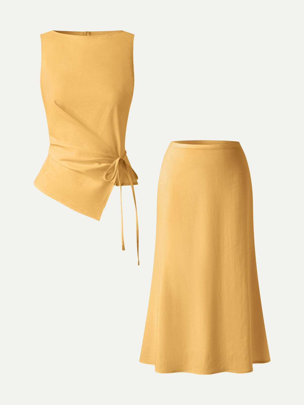 OGLmove Women's Stretch Cotton Boatneck Waist-Defined Top & Maxi Flared Pull-On Skirt Set