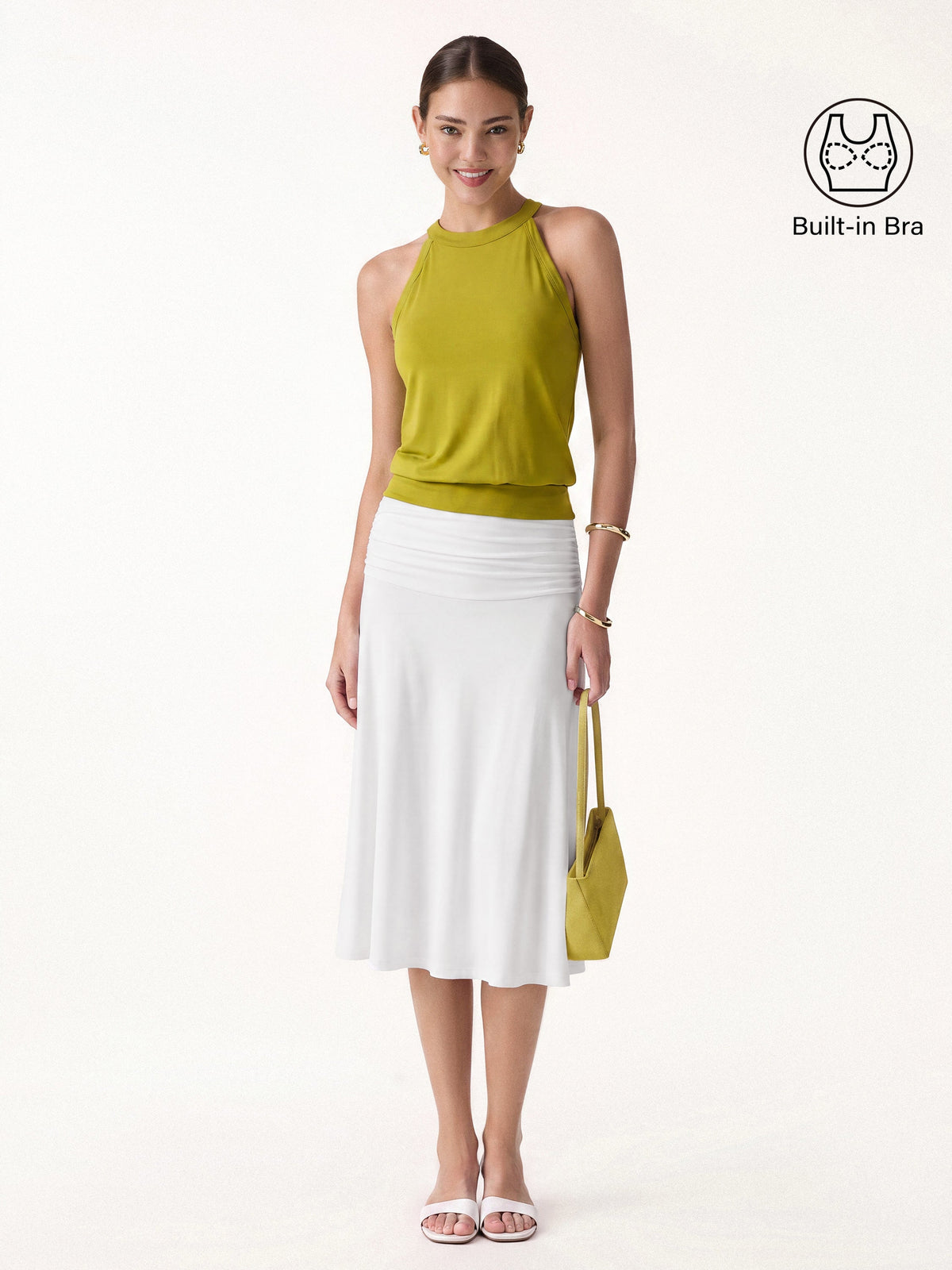 OGLmove Women's Halter Neck Bra Top & A-Line Midi Skirt Set