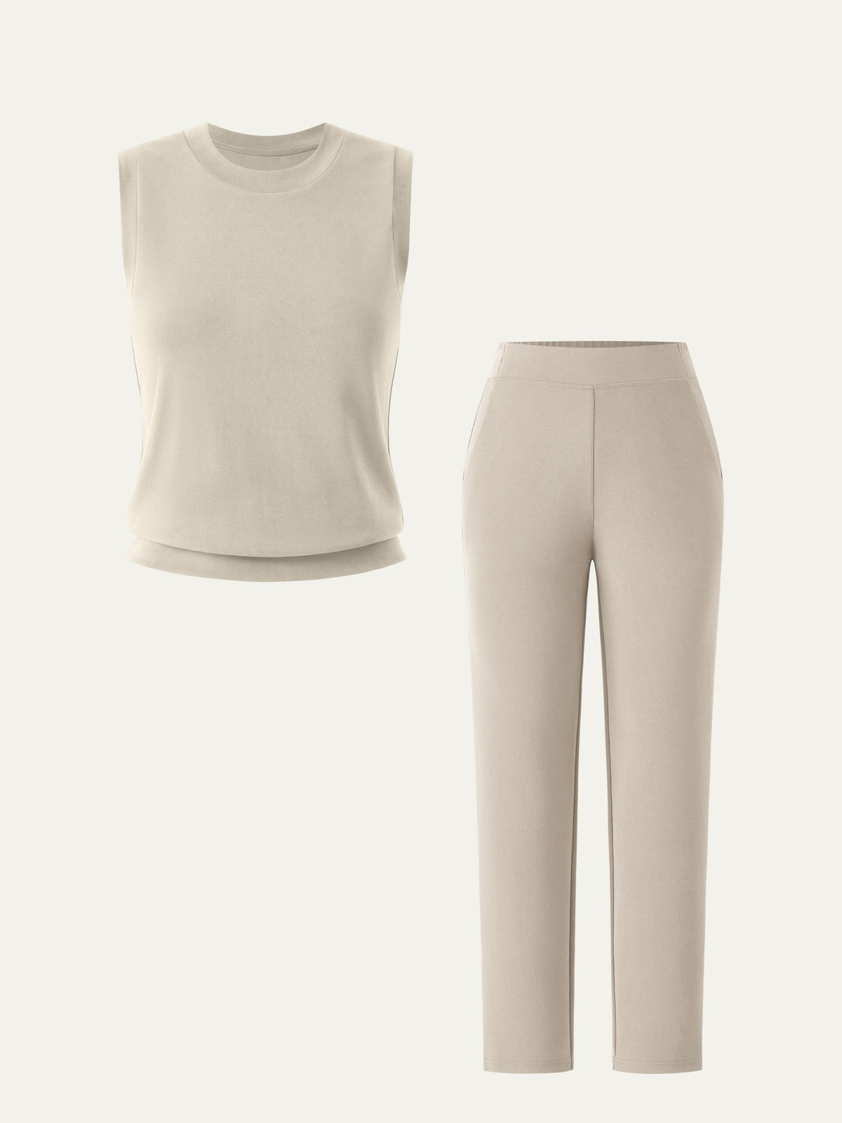 OGLmove Sandwashed Crewneck Tee & Mid Rise Tapered Pants Set with Pockets