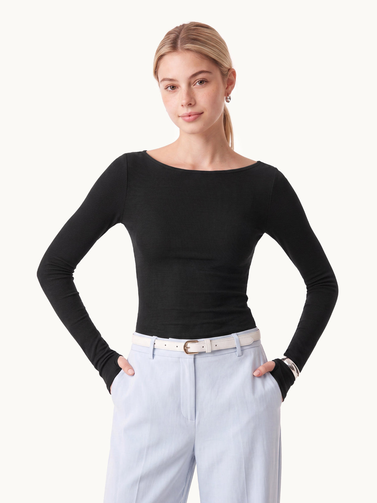 OGLmove Women's Round Neck Long Sleeve Lyocell-Wool Top
