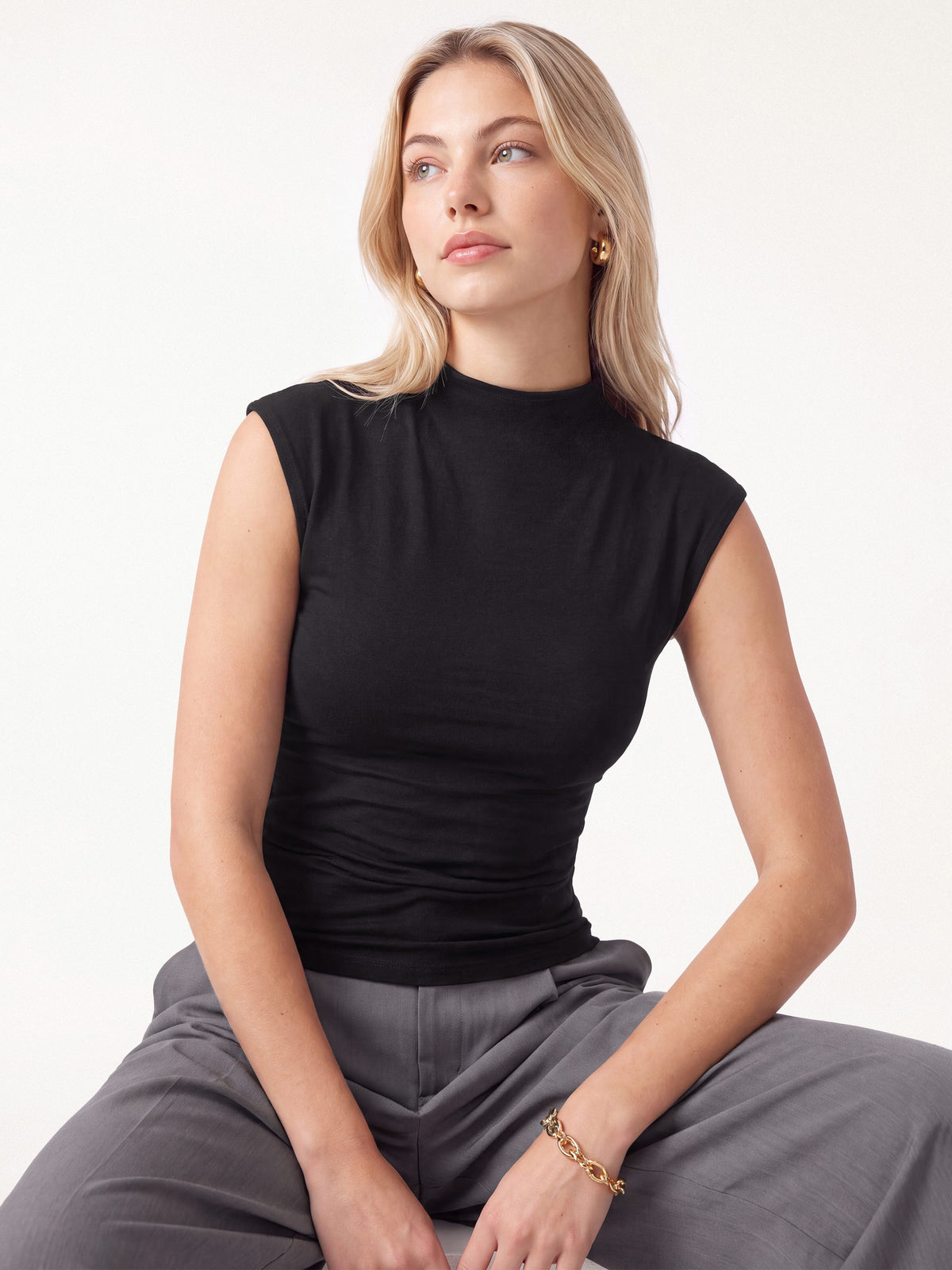 OGLmove Women's Lyocell-Wool Mock Neck Sleeveless Top
