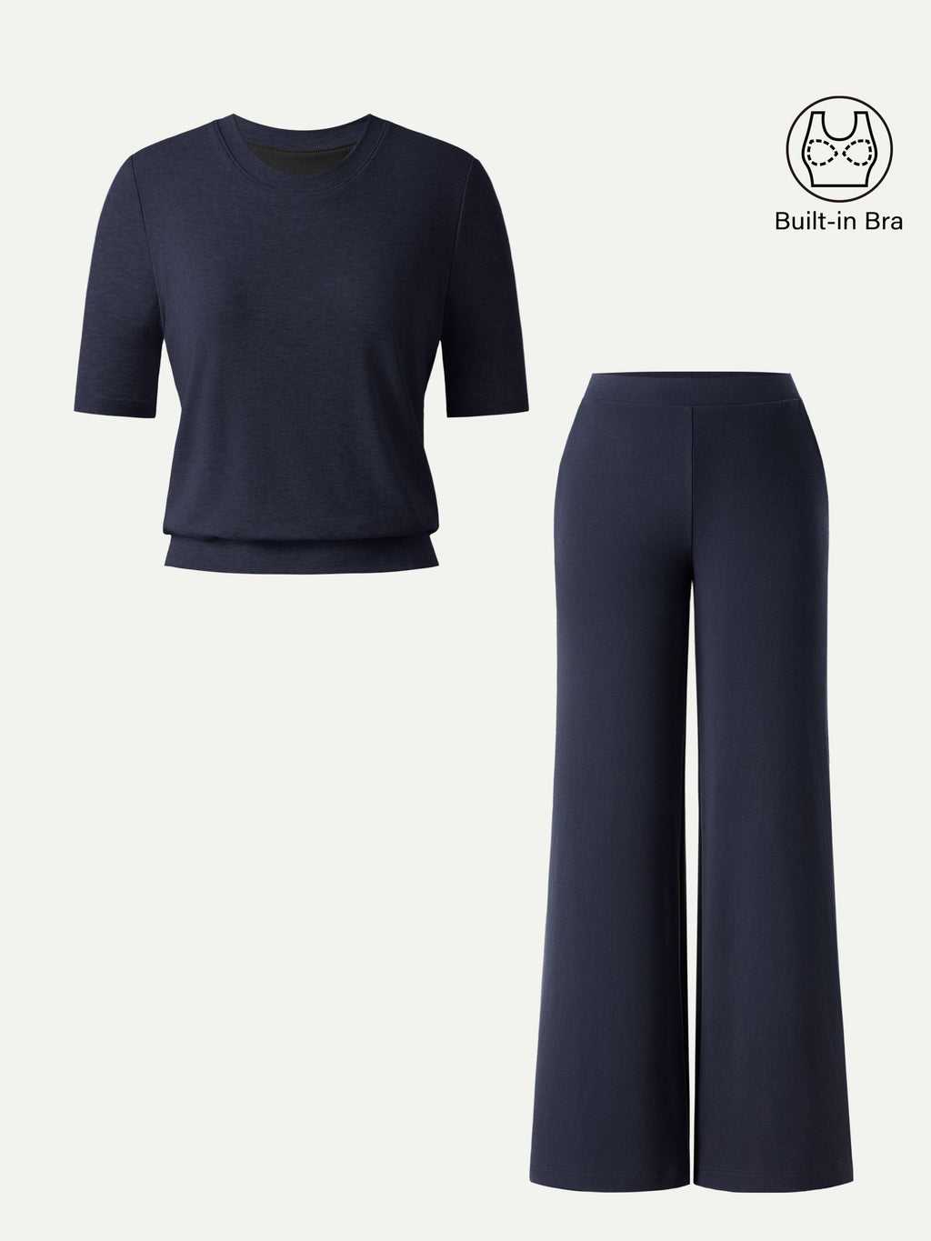 OGLmove Women's Mid Rise Wide Leg Pants & Crewneck Bra Top Set