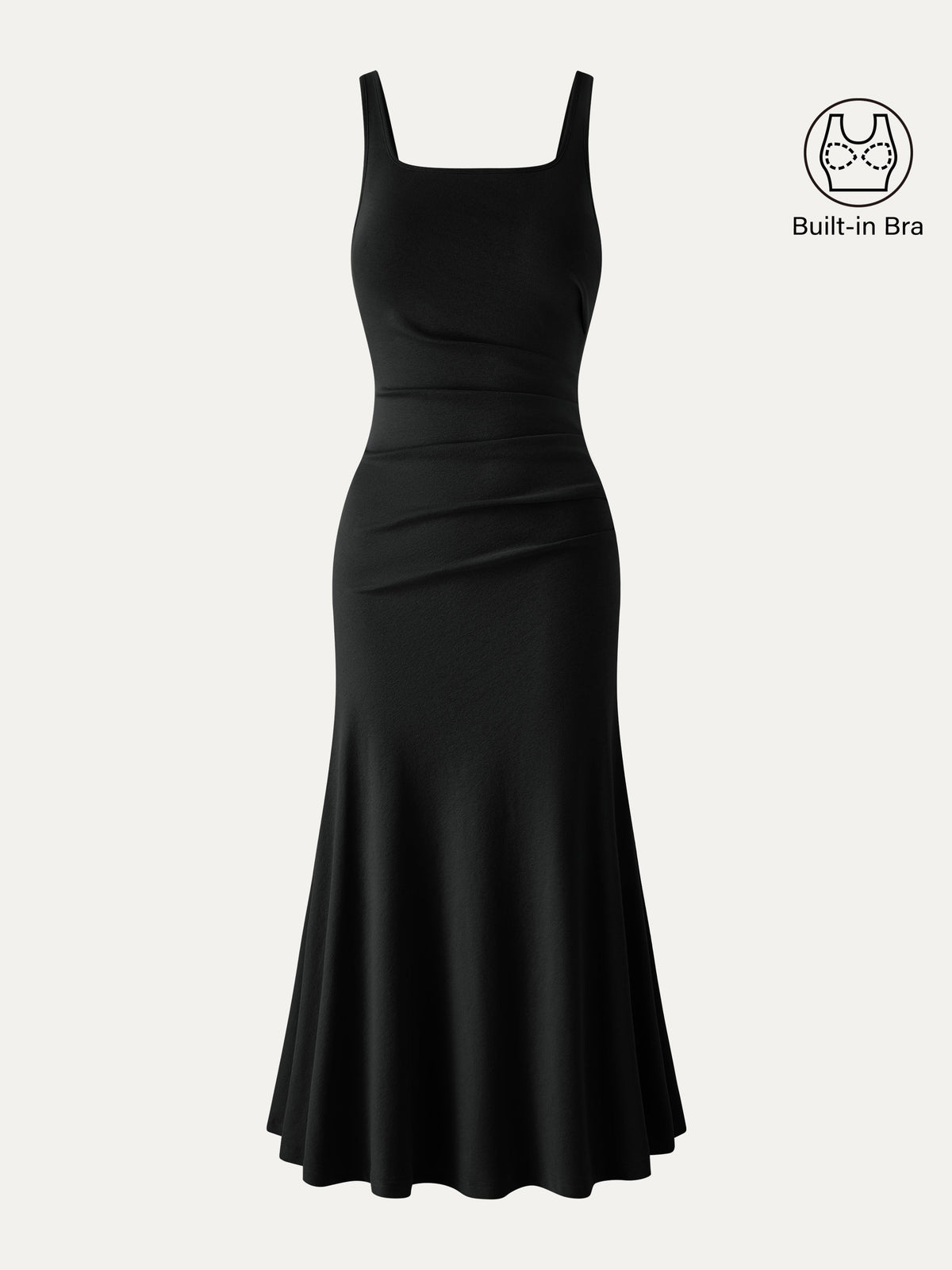 OGLmove Women's Square Neck Tucked Open Back Bra Midi Dress