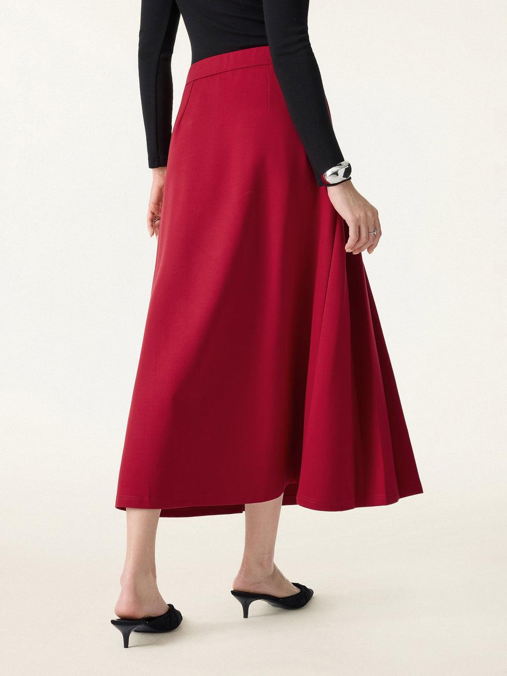 OGLmove Women's Pleated Frog Button Decor Midi A-Line Skirt