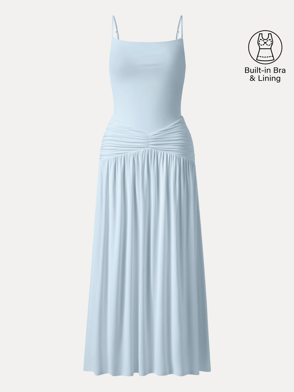 OGLmove Women's Not-See-Thru Spaghetti Gathered Maxi Bra Dress