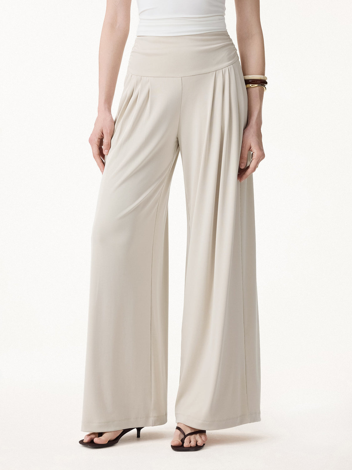 OGLmove Sandwashed Super Flowy Tucked Palazzo Pant with Pockets