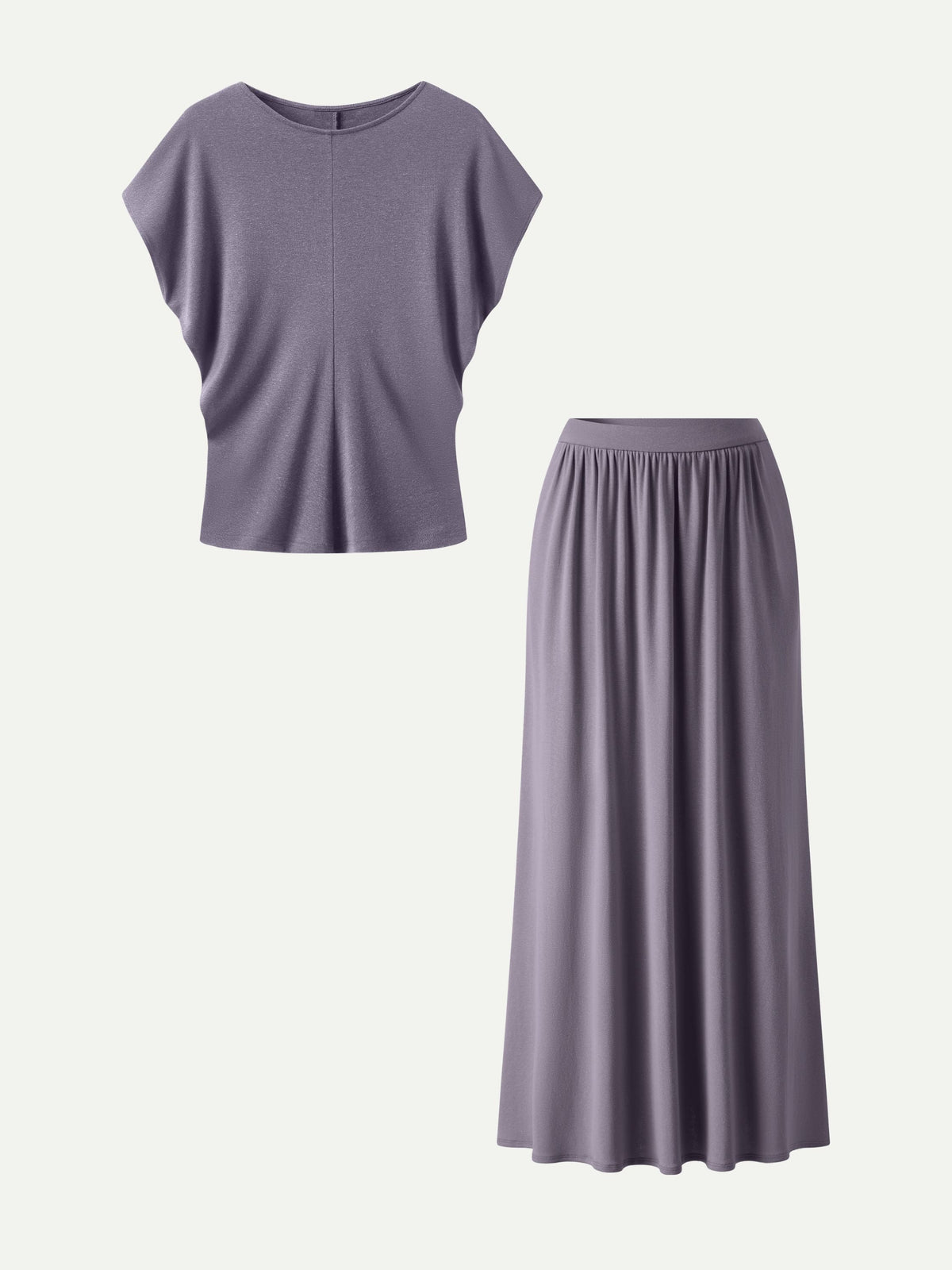 OGLmove Women's Round Neck Top & A-Line Maxi Skirt Set with Pockets