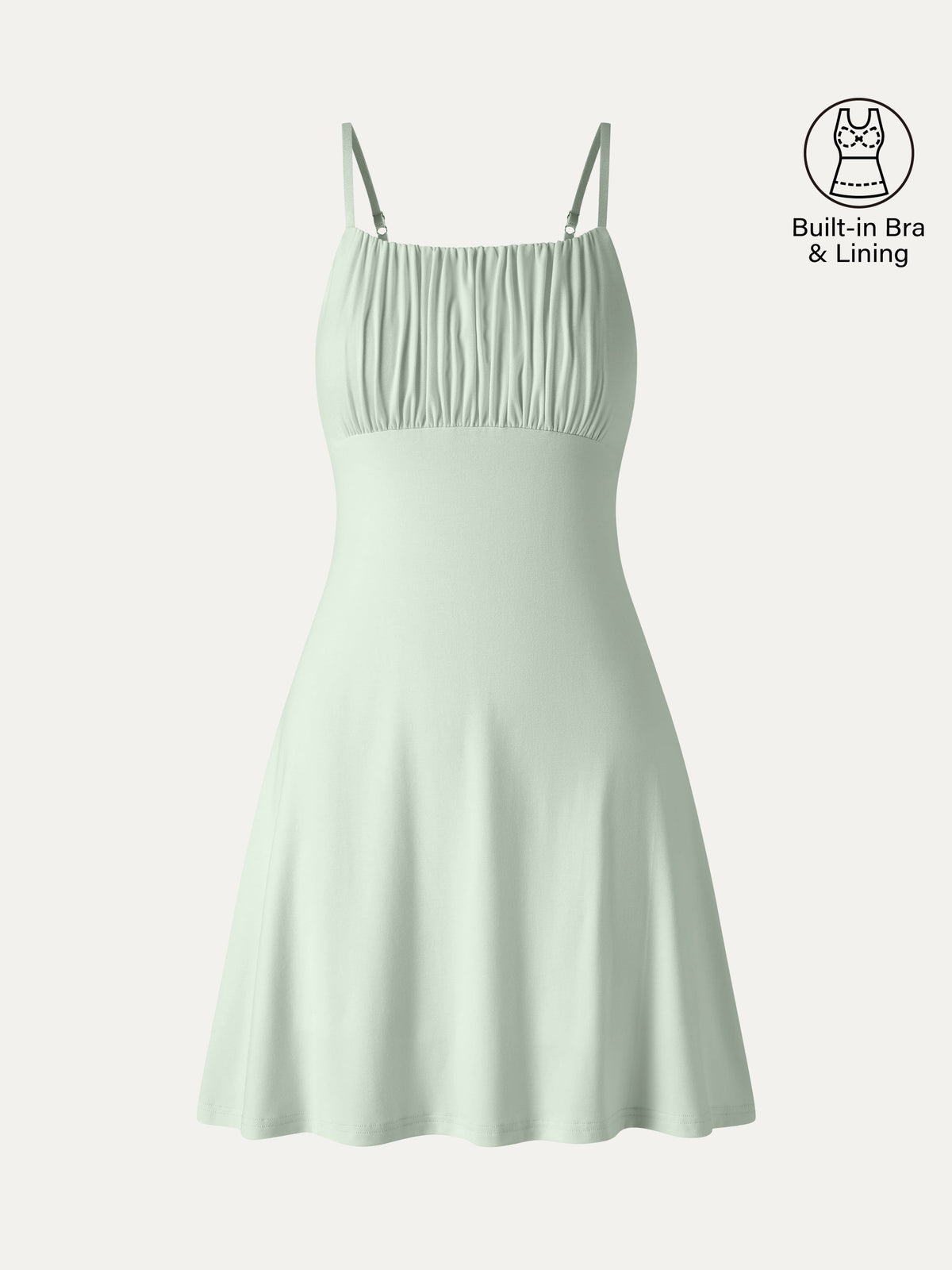 OGLmove Women's Matte Smooth Square Neck Ruched Spaghetti Mini Bra Dress