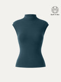 OGLmove Women's Stretch Cotton Mock Neck Cap Sleeve Brami Top