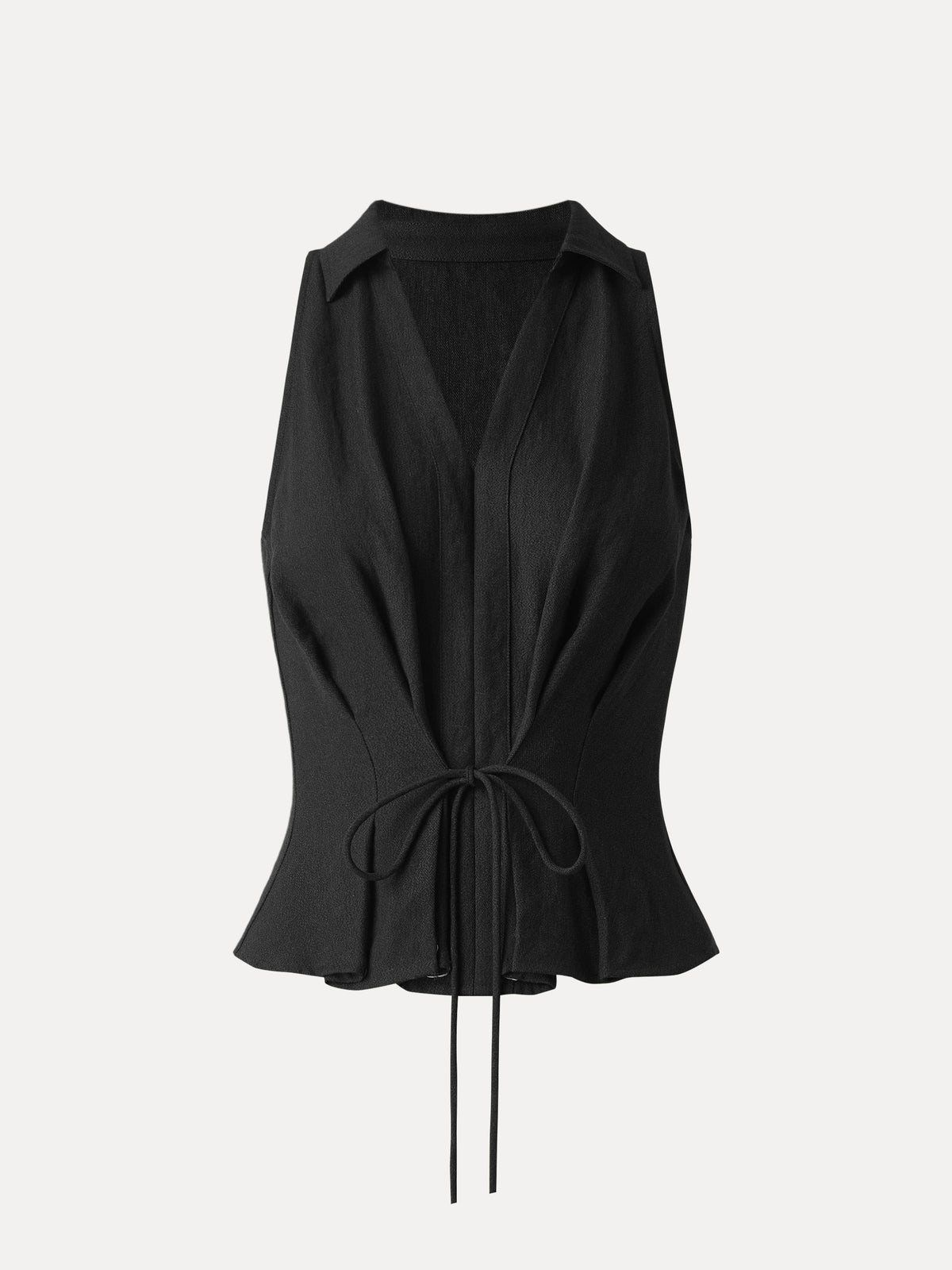 OGLmove Women's Collared V-Neck Pleated Sleeveless Top with Drawstring