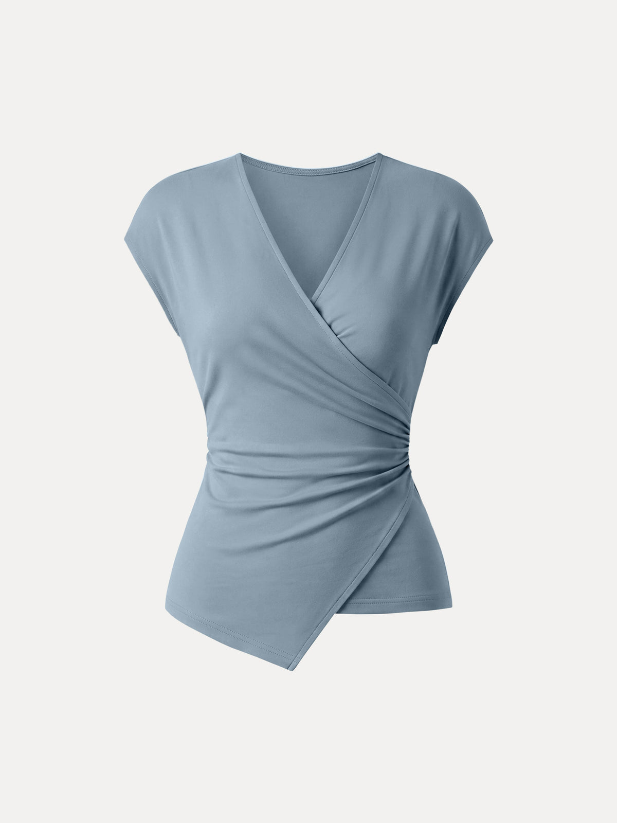 OGLmove Lyocell Wool Surplice Cap Sleeve Asymmetrical Top