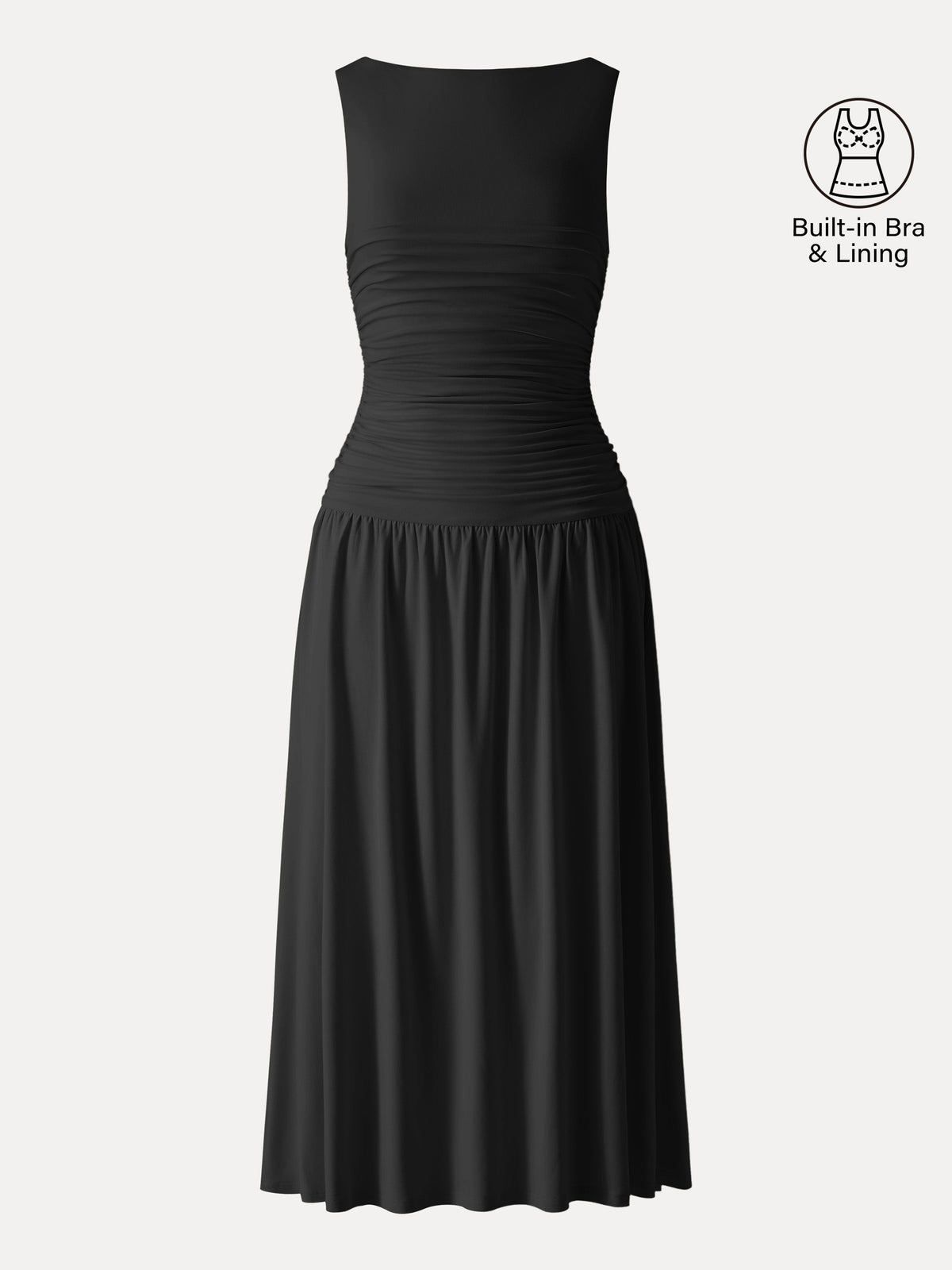 OGLmove Women's SkinKiss Cooling Boatneck Ruched Midi Bra Dress