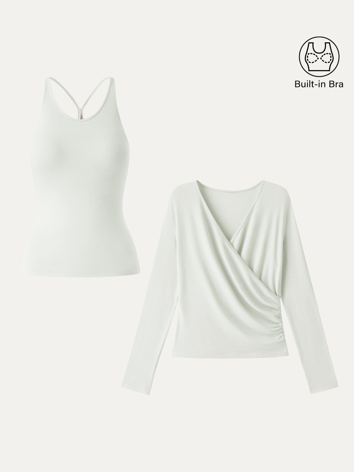 OGLmove Women's Eco-MiYaMoon Cashmere Blend Long Sleeve Surplice Ruched Cami Top