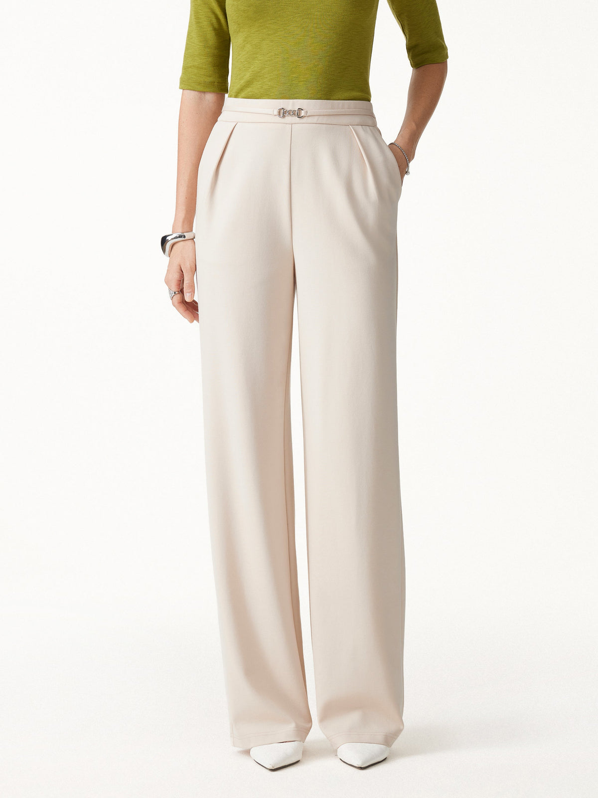 OGLmove Women's Ponte High-Rise Wide-Leg Pants with Pockets