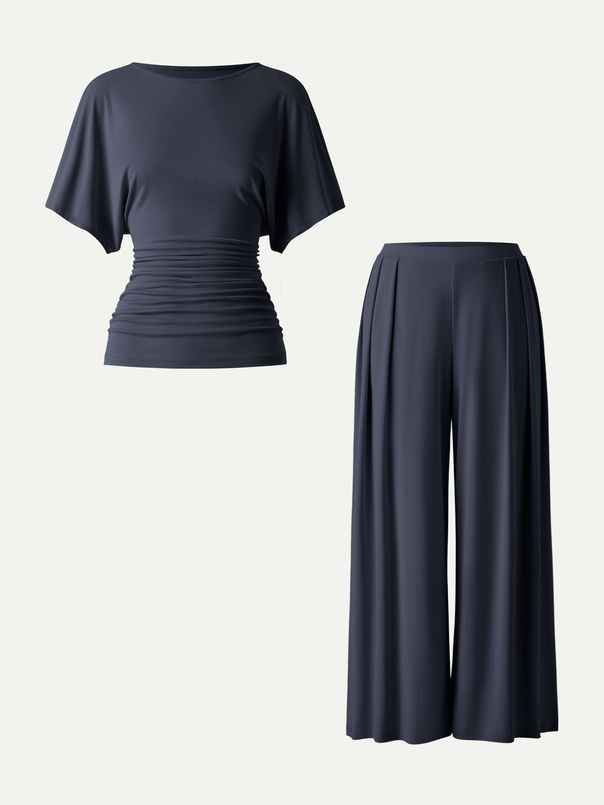 OGLmove Women's Boatneck Batwing Sleeve Top & Wide Leg Palazzo Pant Set with Pockets