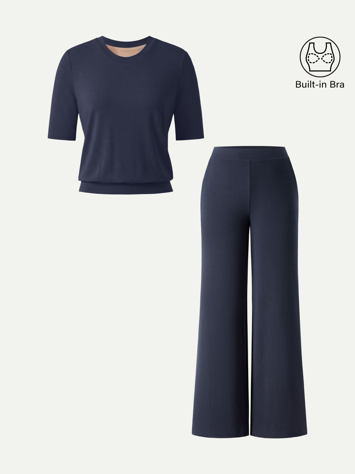 OGLmove Women's Mid Rise Wide Leg Pants & Crewneck Bra Top Set