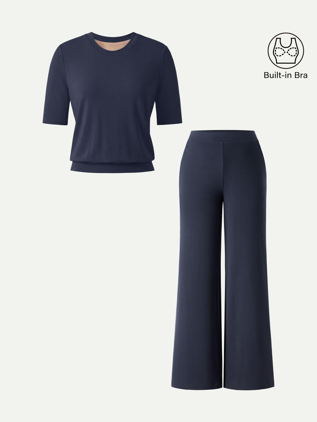 OGLmove Women's Petite Wide Leg Pant with Pockets & Crewneck Bra Top Set