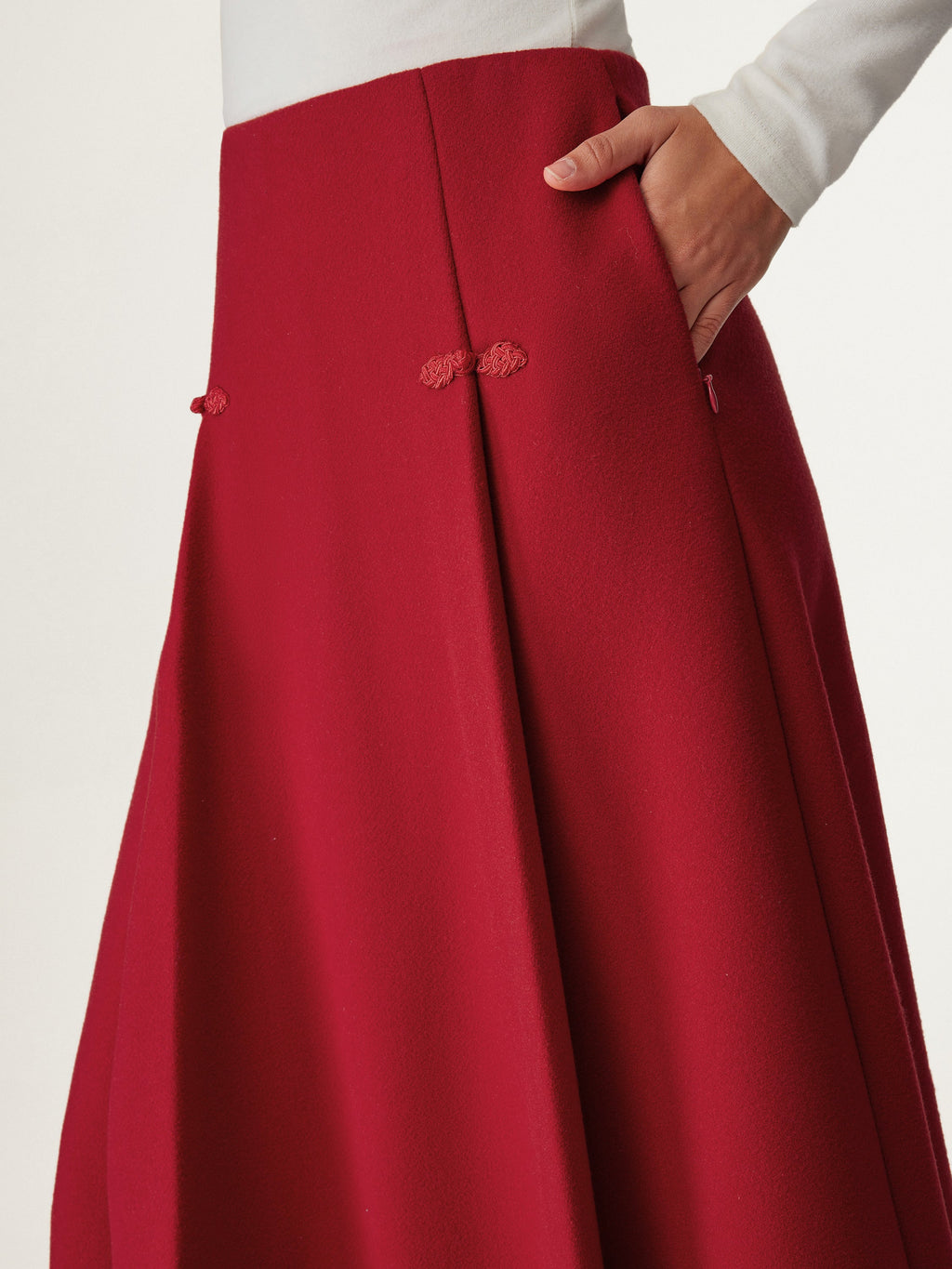 OGLmove Women's Wool-like Frog Button A-Line Midi Skirt