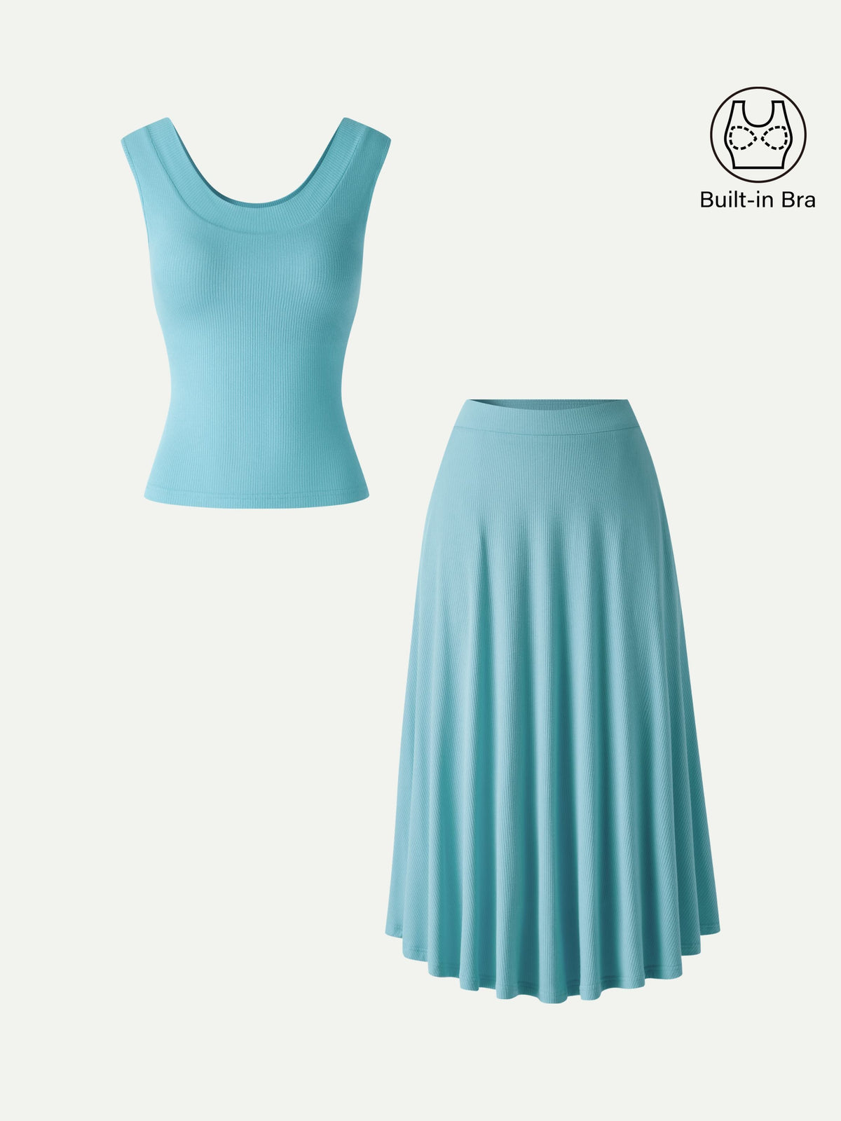 OGLmove Women's U-Neck Bra Tank & Midi Skirt Set with Pockets